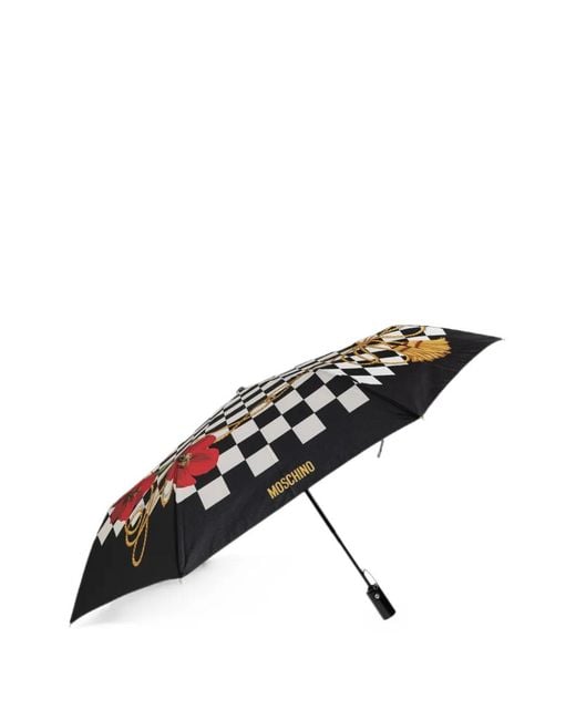 Moschino Black Floral-Motif Checkered Umbrella