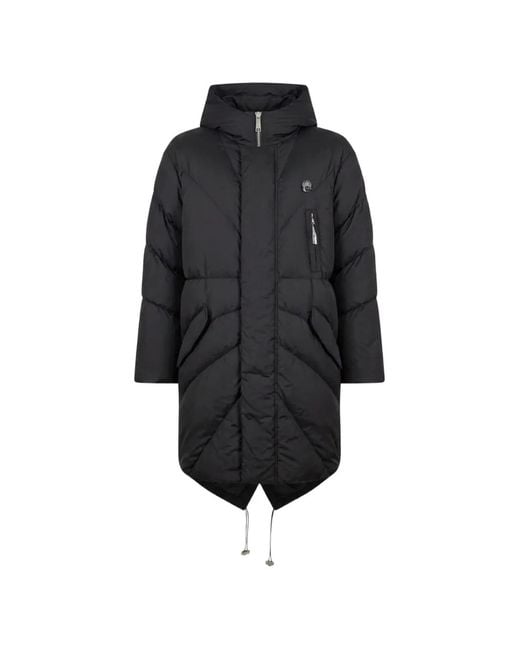 John Richmond Black Quilted Hooded Coat for men