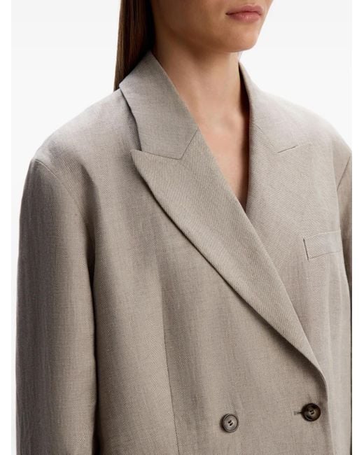 Blazer de lino con doble botonadura 12 STOREEZ de color Natural