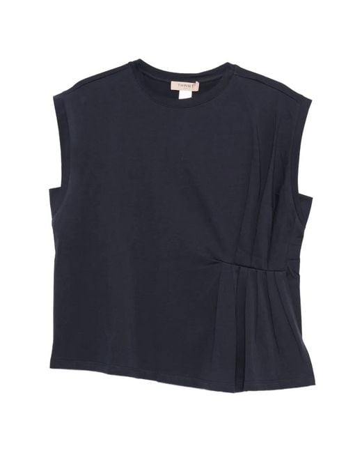 Twinset Blue Pleated Asymmetric T-Shirt