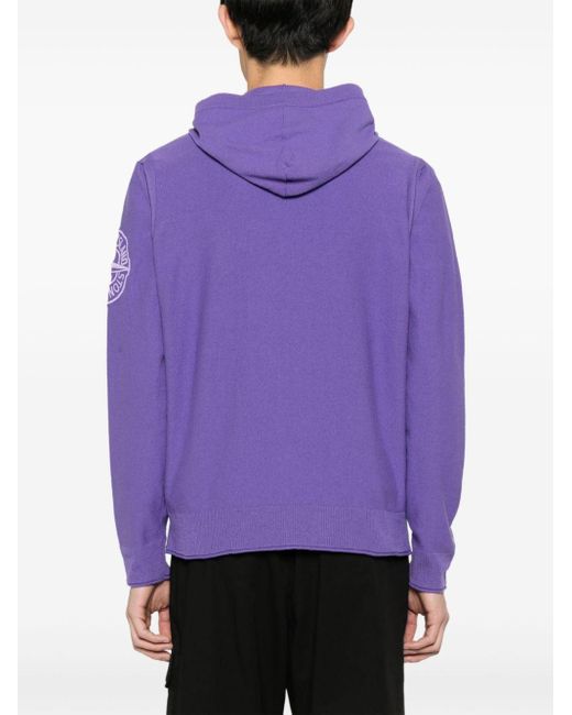 Stone Island Purple Compass-embroidered Hooded Cardigan for men