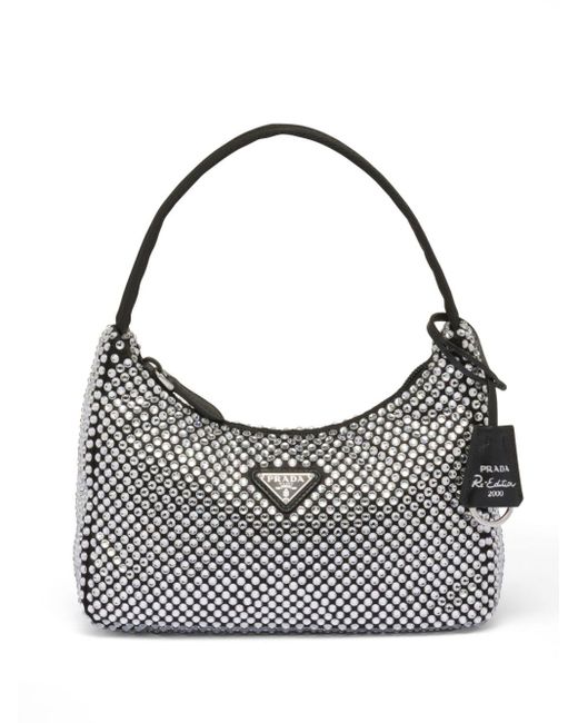 Prada Gray Re-Edition 2000 Crystal-Embellished Mini Bag