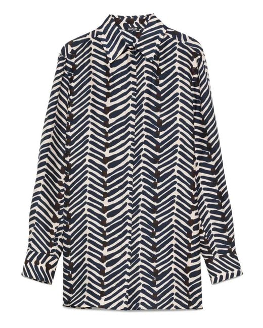Kiton White Herringbone-Print Silk Shirt
