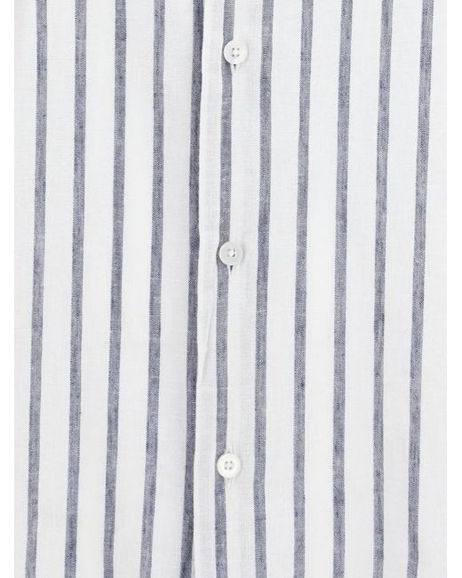 Brooksfield White Vertical-Stripe Band-Collar Shirt for men