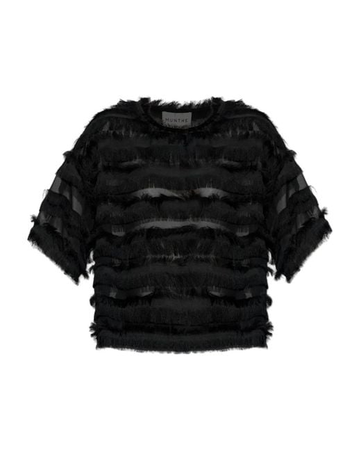 Munthe Black Lipona Fringe-Trimmed Sheer Top