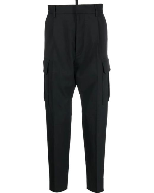 DSquared² Black Drop-Crotch Cargo Trousers for men