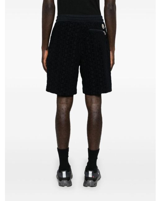 Moncler Black Monogram-jacquard Towelling Shorts for men