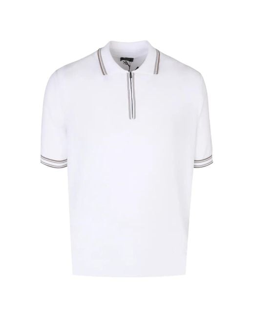 Peserico White Zip-Fastening Striped-Trim Polo Shirt for men