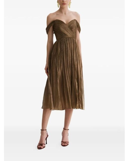Framboise Natural Giavera Pleated Off-Shoulder Midi Dress