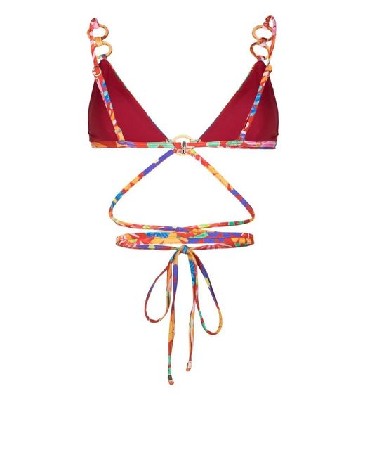 PATBO Red Aster Wrap-Tie Bikini-Top