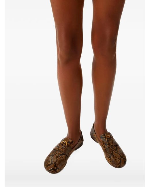 Odissi Brown Kali Python-Print Leather Loafers