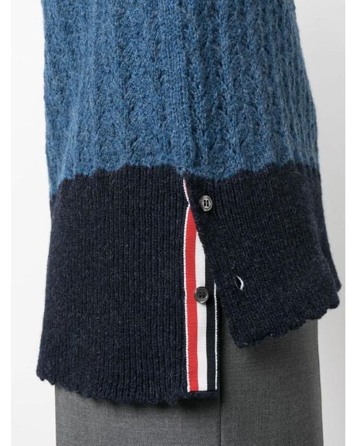 Thom Browne Blue Cable-Knit Pointelle Stitch Jumper