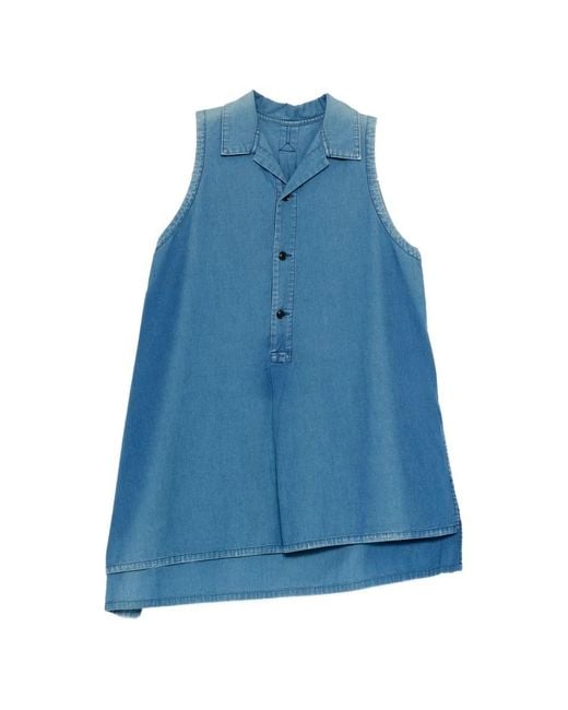 Y's Yohji Yamamoto Blue Asymmetric Sleeveless Top