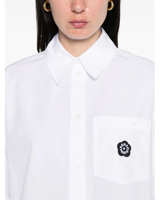KENZO White Logo-Patch Cotton Shirt