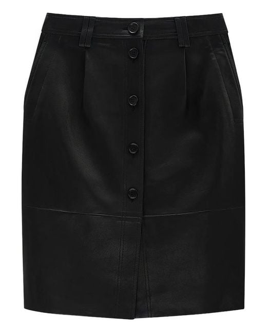 Anine Bing Black Button-Front Leather Skirt