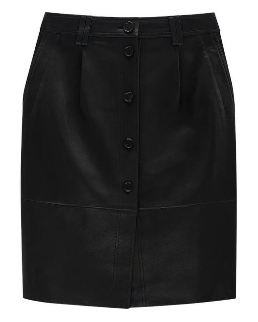 Anine Bing Black Button-Front Leather Skirt
