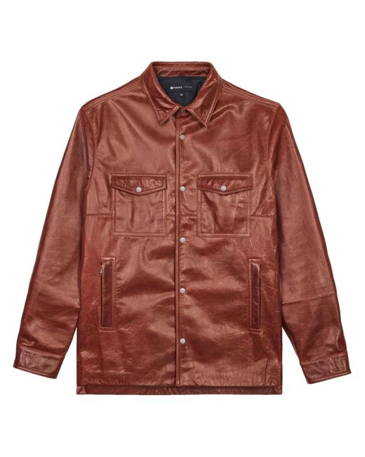 Purple Brand Red Press-Stud Leather Shirt Jacket for men