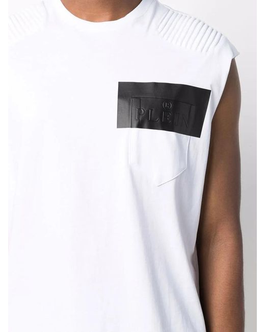 Philipp Plein White Logo Sleeveless Top for men