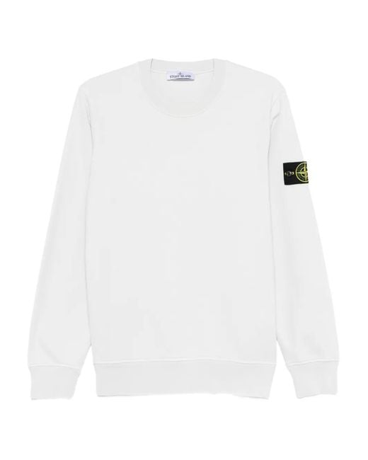 Stone Island White Long-Sleeve Crewneck Sweatshirt With Compass Patch for men