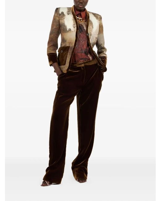 Roberto Cavalli Red Marble-Print Silk Blouse