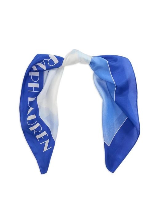 Ralph Lauren Blue Silk Logo-Print Scarf