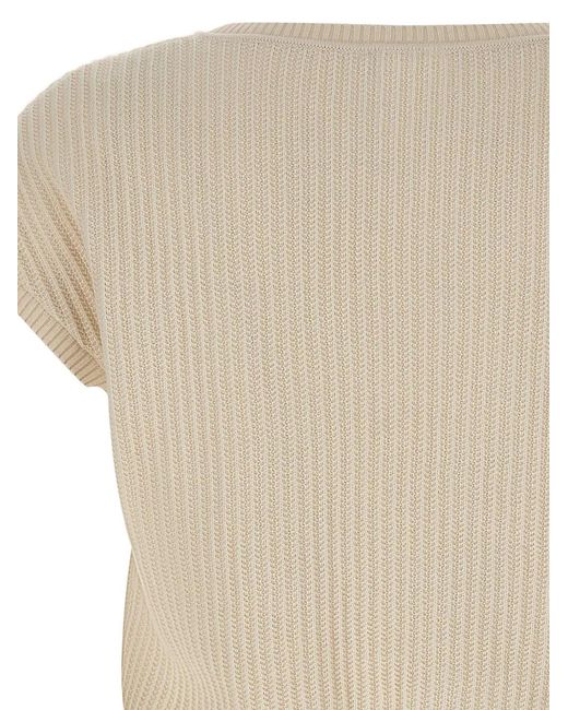 Eleventy Natural V-Neck Knitted Top