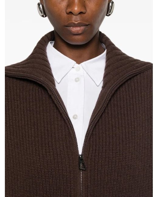 Frankie Shop Brown Veda Ribbed-Knit Zip-Fastening Cardigan