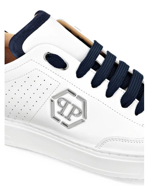 Philipp Plein White Hexagon Logo-Plaque Perforated Sneakers for men