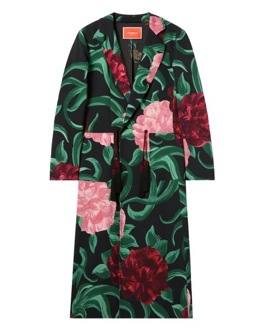 LaDoubleJ Green Duster Floral Tassel Coat