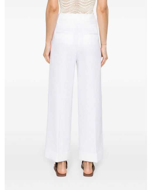 Peserico White Linen-blend Straight Trousers