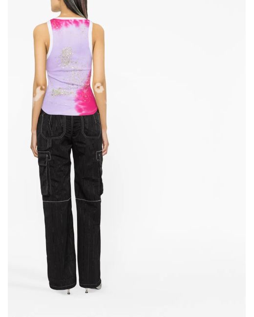 Des Phemmes Purple Embellished Tie-Dyed Stretch-Cotton Tank Top