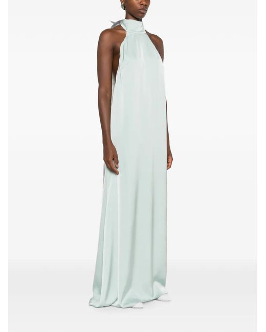 The Archivia White Riviera Feather-Trim Halterneck Maxi Dress
