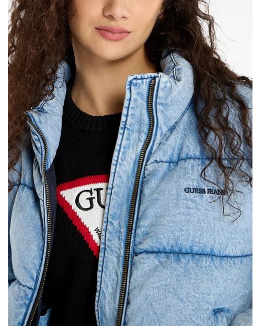 Guess Blue Quilted Puffer Denim Jacket