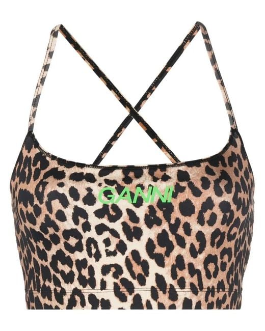 Ganni Metallic Leopard-Print Cropped Top