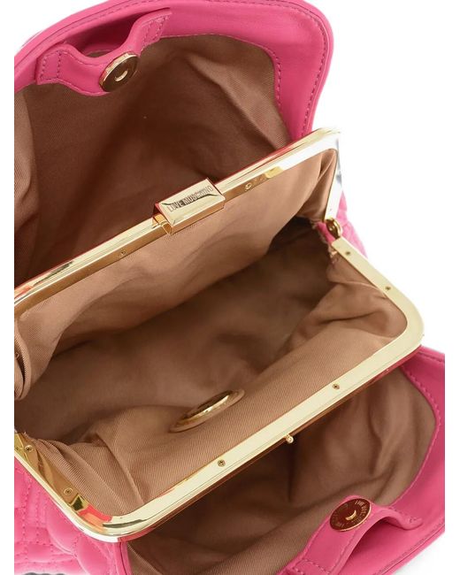 Moschino Pink Logo-Detail Quilted Shoulder Bag