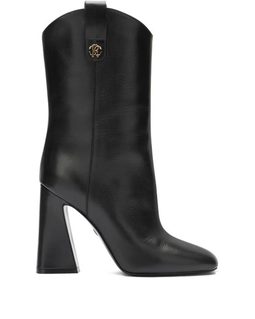 Roberto Cavalli Black 100Mm Monogram Mirror Ankle Boots