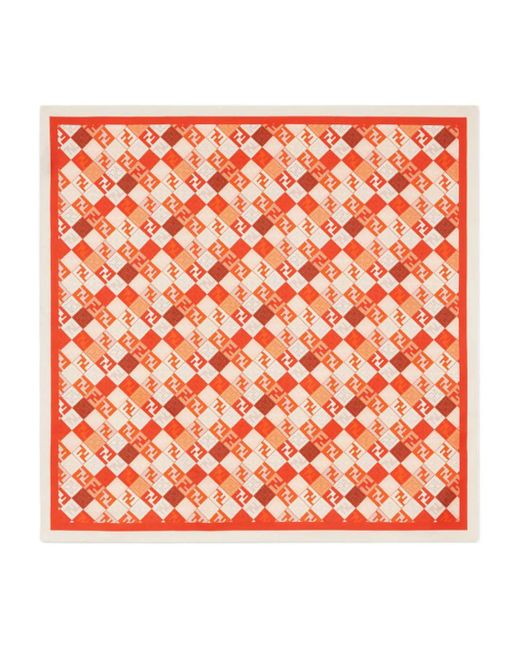 Fendi Orange Foulard En Soie À Carreaux