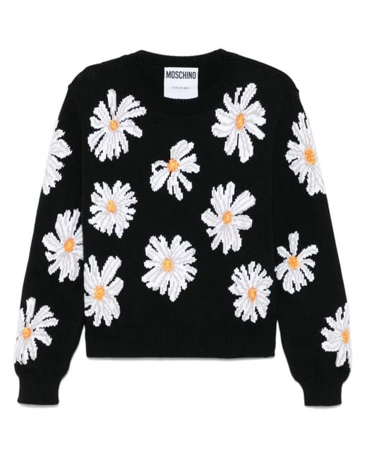 Moschino Black Cotton Blend Crew-Neck Sweater