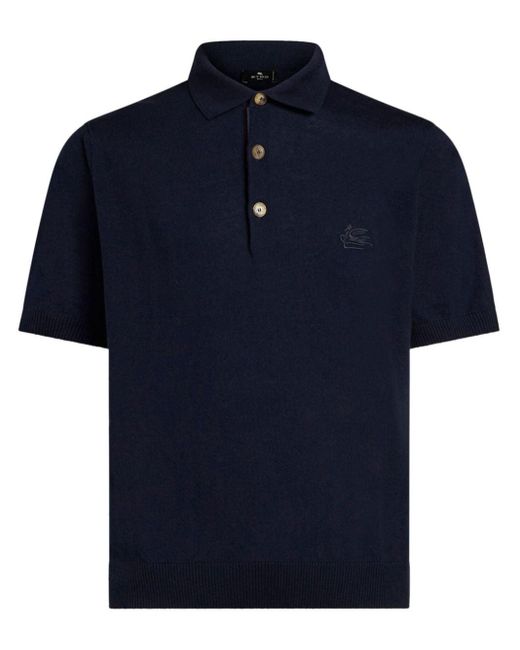 Etro Gebreid Poloshirt Met Geborduurd Logo in het Blue voor heren