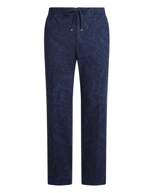 Etro Blue Paisley-Motif Trousers for men