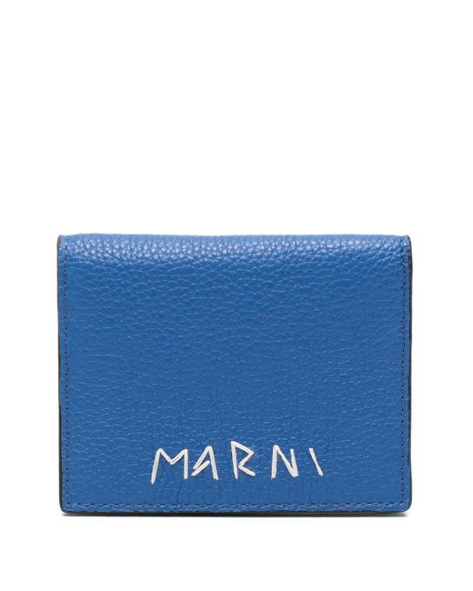 Marni Blue Logo-embroidered Bi-fold Wallet for men