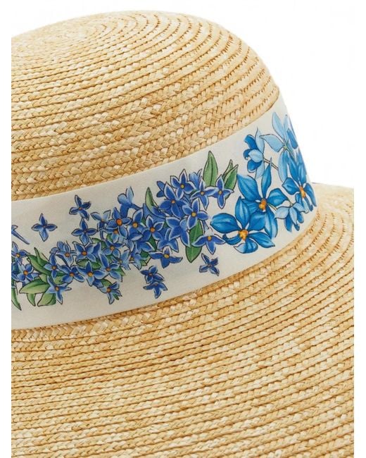 Ferragamo Blue Floral-Print Silk-Trim Hat