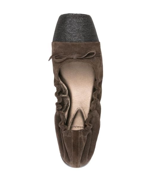 Brunello Cucinelli Brown Embellished Suede Ballerina Shoes - Women's - Calf Leather/calf Suede/rubber