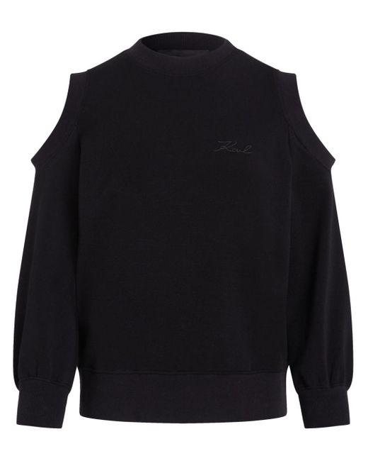 Karl Lagerfeld Blue Logo-embroidered Cut Out-detail Sweatshirt