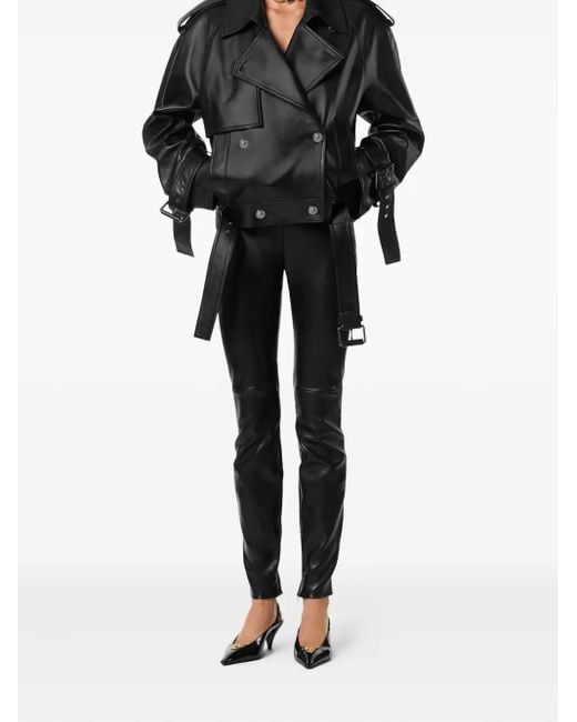 Versace Black Leather Panel Trousers