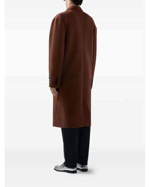 Gcds Brown Logo-Patch Double-Breasted Coat for men