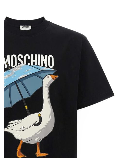 Moschino Black Goose-Print Logo-Print T-Shirt for men