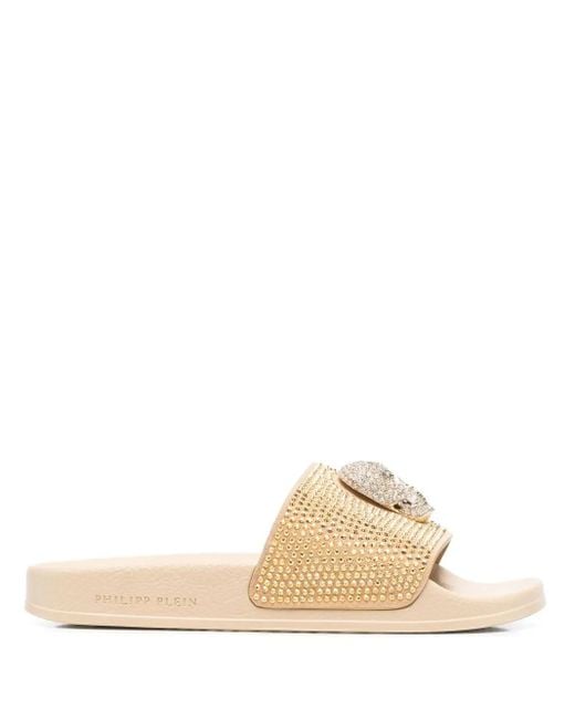 Philipp Plein Natural Skull Strass Pool Slides