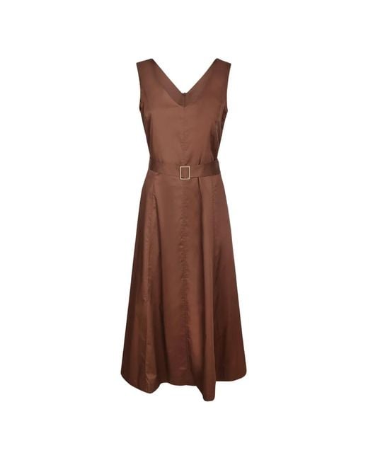 Blanca Vita Brown Belted Sleeveless Midi Dress