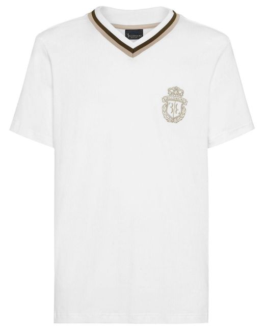 Billionaire White Stripe-detail V-neck T-shirt for men